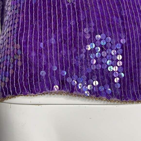JLB Sz L Purple Silk Beaded Short Sleeve Blouse - Picture 5 of 5